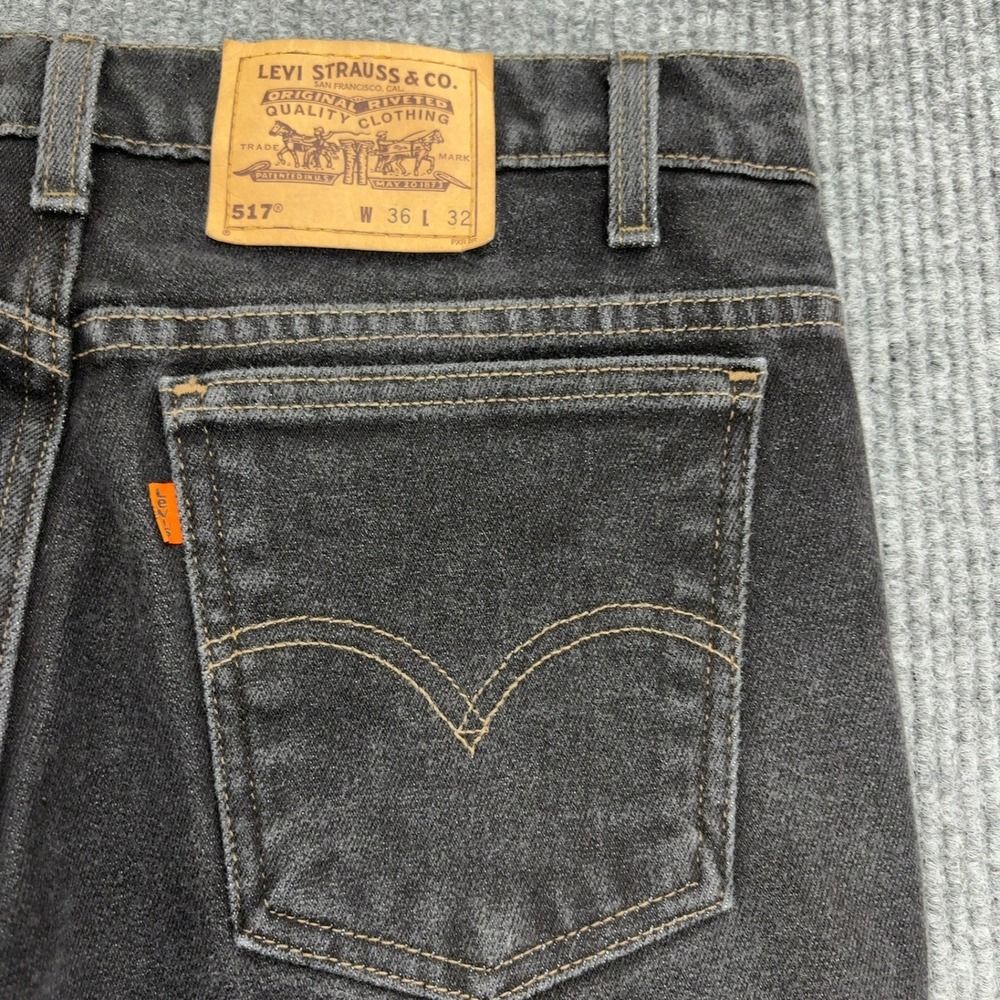 Vintage Levis 517 Jeans Mens 36 Black Cotton Poly Orange Tab Bootcut Raw Hem 90s - Picture 8 of 9